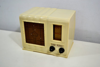 SOLD! - Sept 30, 2019 - Creme Ivory Vintage 1948 Air King Model 4608A Tube Radio ~ All Hail The Mighty King!