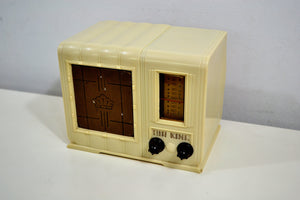 SOLD! - Sept 30, 2019 - Creme Ivory Vintage 1948 Air King Model 4608A Tube Radio ~ All Hail The Mighty King! - [product_type} - Air King - Retro Radio Farm