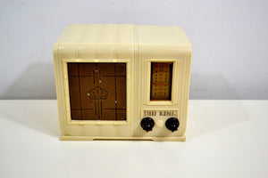 SOLD! - Sept 30, 2019 - Creme Ivory Vintage 1948 Air King Model 4608A Tube Radio ~ All Hail The Mighty King! - [product_type} - Air King - Retro Radio Farm
