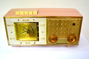 SOLD! - Nov 27, 2018 - Paris Pink 1960 Bulova Model 190 Tube AM Clock Radio - [product_type} - Bulova - Retro Radio Farm