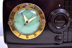 SOLD! - Nov 7, 2019 - Rare Manufacturer Brown Bakelite Post War 1952 Esquire BF Goodrich Model 550U AM Tube Clock Radio Works Great! - [product_type} - Esquire - Retro Radio Farm