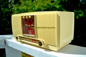 SOLD! - Nov 18, 2017 - BLUETOOTH MP3 READY Ivory Vanilla 1955 General Electric Model 573 Retro AM Clock Radio Works Great! - [product_type} - General Electric - Retro Radio Farm