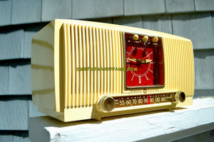 SOLD! - Nov 18, 2017 - BLUETOOTH MP3 READY Ivory Vanilla 1955 General Electric Model 573 Retro AM Clock Radio Works Great! - [product_type} - General Electric - Retro Radio Farm