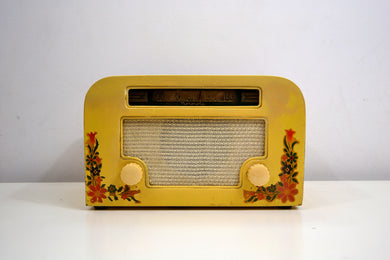 SOLD! - Oct 4, 2019 - Country Cottage Yellow 1940 Motorola 55x15 Tube AM Wood Radio Such A Quaint Design!
