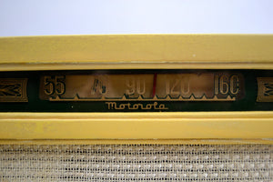 SOLD! - Oct 4, 2019 - Country Cottage Yellow 1940 Motorola 55x15 Tube AM Wood Radio Such A Quaint Design! - [product_type} - Motorola - Retro Radio Farm