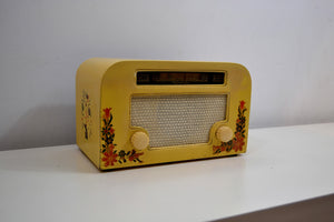 SOLD! - Oct 4, 2019 - Country Cottage Yellow 1940 Motorola 55x15 Tube AM Wood Radio Such A Quaint Design! - [product_type} - Motorola - Retro Radio Farm