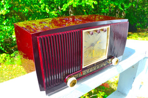 Sold! - Oct 21, 2017 - BLUETOOTH MP3 READY Swirly Brown Marbled 1955 General Electric Model 572 Retro AM Clock Radio Mint Condition! - [product_type} - General Electric - Retro Radio Farm