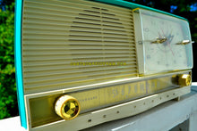 Load image into Gallery viewer, SOLD! - Nov 6, 2017 - AQUA and White Retro Jetsons 1956 RCA Victor 9-C-7LE Tube AM Clock Radio Totally Restored! - [product_type} - RCA Victor - Retro Radio Farm