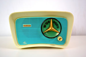 SOLD! - October 31, 2018 - Turquoise and White 1959 Travler Model T-204 AM Tube Radio Cute As A Button! - [product_type} - Travler - Retro Radio Farm