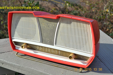 SOLD! - March 23, 2015 - SALMON Pink Mid Century Retro Jetsons Philips Twintone AM Vacuum Tube Radio Totally Restored!