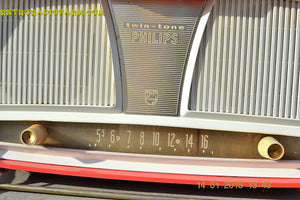 SOLD! - March 23, 2015 - SALMON Pink Mid Century Retro Jetsons Philips Twintone AM Vacuum Tube Radio Totally Restored! - [product_type} - Philips - Retro Radio Farm