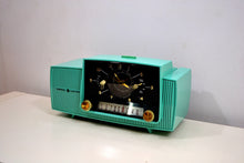 Charger l&#39;image dans la galerie, SOLD! - Oct 3, 2019 - Ocean Turquoise 1956 General Electric Model 914-D Tube AM Clock Radio Real Looker! - [product_type} - General Electric - Retro Radio Farm