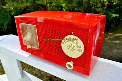 SOLD! - Dec 9, 2017 - RED HOT RED Mid Century Retro Vintage 1954 General Electric Model 556 AM Tube Radio Gorgeous! - [product_type} - General Electric - Retro Radio Farm