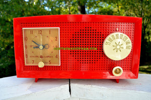 SOLD! - Dec 9, 2017 - RED HOT RED Mid Century Retro Vintage 1954 General Electric Model 556 AM Tube Radio Gorgeous! - [product_type} - General Electric - Retro Radio Farm