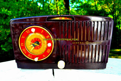SOLD! - Nov 20, 2017 - BLUETOOTH MP3 READY - Brown Swirly Mid Century Vintage 1952 General Electric Model 542 AM Brown Bakelite Tube Clock Radio Works and Looks Great! - [product_type} - General Electric - Retro Radio Farm