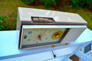 SOLD! - Apr 4, 2018 - CAMEO BEIGE MOCHA Mid Century Retro 1959 Westinghouse Model 864L6 AM Tube Radio Alarm Clock Totally Restored! - [product_type} - Westinghouse - Retro Radio Farm