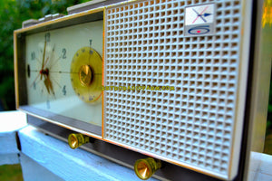 SOLD! - Apr 4, 2018 - CAMEO BEIGE MOCHA Mid Century Retro 1959 Westinghouse Model 864L6 AM Tube Radio Alarm Clock Totally Restored! - [product_type} - Westinghouse - Retro Radio Farm
