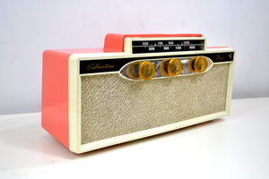 SOLD! - Oct. 25, 2018 - 1959 Silvertone 9009 AM Antique Radio in Coral Pink - [product_type} - Silvertone - Retro Radio Farm