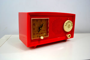 SOLD! - Oct 25, 2018 - RED HOT RED Antique Retro Vintage 1954 General Electric Model 556 AM Tube Radio Gorgeous! - [product_type} - General Electric - Retro Radio Farm