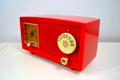 SOLD! - Oct 25, 2018 - RED HOT RED Antique Retro Vintage 1954 General Electric Model 556 AM Tube Radio Gorgeous!