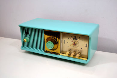 Aqua Mid Century 1956 Motorola Model 56CD Tube AM Clock Radio Sounds Great! Looks Great!