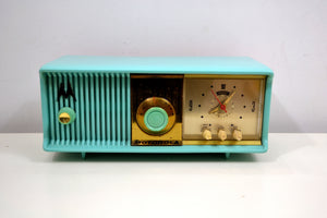 Aqua Mid Century 1956 Motorola Model 56CD Tube AM Clock Radio Sounds Great! Looks Great! - [product_type} - Motorola - Retro Radio Farm