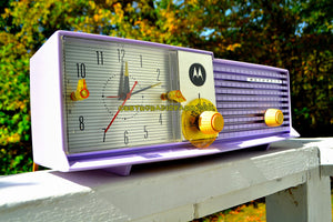 SOLD! - Dec 19, 2019 - HYACINTH Bi-level Retro Jetsons 1957 Motorola 5C27V-1 Tube AM Clock Radio Stunning and Near Mint! - [product_type} - Motorola - Retro Radio Farm