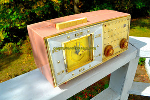 SOLD! - Jan 21, 2018 - PLAZA PINK Mid Century Retro Vintage 1959-60 Bulova Model 190 Tube AM Clock Radio Looks Spectacular! - [product_type} - Bulova - Retro Radio Farm