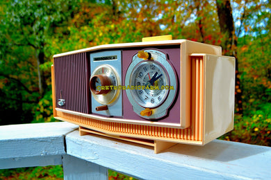 SOLD! - Oct 27, 2017 - TWILIGHT SPARKLE Purple And Pink Mid Century Retro 1963 Motorola Model C4P-143 Tube AM Clock Radio Rare Colors!