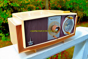 SOLD! - Oct 27, 2017 - TWILIGHT SPARKLE Purple And Pink Mid Century Retro 1963 Motorola Model C4P-143 Tube AM Clock Radio Rare Colors! - [product_type} - Motorola - Retro Radio Farm