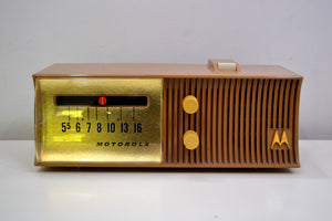 SOLD! - Dec. 4, 2019 - Sandy Tan Mid Century 1957 Motorola Model 57H Tube AM Radio Hard to Find Rare Color Near Mint! - [product_type} - Motorola - Retro Radio Farm