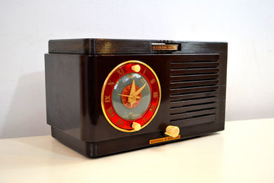 SOLD! - Nov 7, 2019 - Rich Sumptuous 1952 General Electric Model 60 AM Brown Bakelite Tube Clock Radio A Class Act!