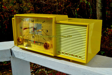 SOLD! - Nov 5, 2017 - MELLOW YELLOW Mid Century Vintage Retro 1959 Admiral 296 Tube AM Clock Radio Sounds Great! Rare Color!