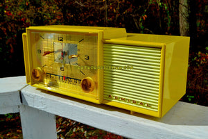 SOLD! - Nov 5, 2017 - MELLOW YELLOW Mid Century Vintage Retro 1959 Admiral 296 Tube AM Clock Radio Sounds Great! Rare Color! - [product_type} - Admiral - Retro Radio Farm