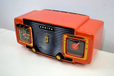 SOLD! - Oct 29, 2019 - Marzano Red Orange 1953 Zenith Model L622F AM Vintage Tube Radio Gorgeous Looking and Sounding!