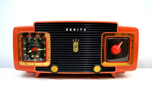 SOLD! - Oct 29, 2019 - Marzano Red Orange 1953 Zenith Model L622F AM Vintage Tube Radio Gorgeous Looking and Sounding! - [product_type} - Zenith - Retro Radio Farm
