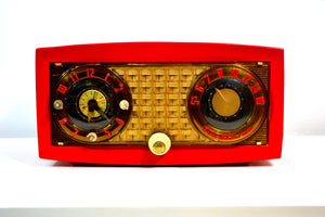 SOLD! - Oct 30, 2018 - Lantern Red 1954 Truetone D2419-A Tube AM Clock Radio - [product_type} - Truetone - Retro Radio Farm