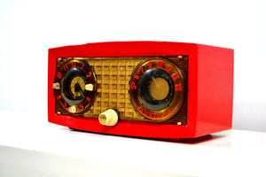 SOLD! - Oct 30, 2018 - Lantern Red 1954 Truetone D2419-A Tube AM Clock Radio - [product_type} - Truetone - Retro Radio Farm