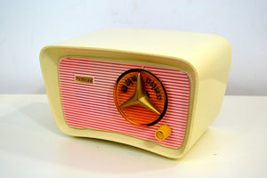SOLD! - Nov 1, 2018 - Retro Classic Pink and White 1959 Travler Model T-204 AM Tube Radio - [product_type} - Travler - Retro Radio Farm