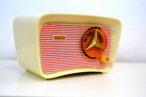 SOLD! - Nov 1, 2018 - Retro Classic Pink and White 1959 Travler Model T-204 AM Tube Radio - [product_type} - Travler - Retro Radio Farm