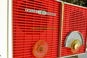 SOLD! - Dec 9, 2017 - WACKY LOOKING Coral And White  Retro Jetsons Vintage 1958 Philco G826-124 AM Tube Radio Looks Awesome! - [product_type} - Philco - Retro Radio Farm
