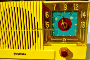 SOLD! - Nov 16, 2017 - SUNRISE YELLOW Mid Century 1952 Firestone Model 4-A-127 Tube AM Radio Cool Model Rare Color! - [product_type} - Firestone - Retro Radio Farm