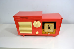 SOLD! - Dec 7, 2018 - Coral Pink 1955 Coronado Model 5CC Antique Clock Radio - [product_type} - Coronado - Retro Radio Farm