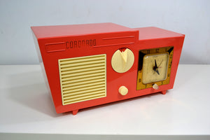 SOLD! - Dec 7, 2018 - Coral Pink 1955 Coronado Model 5CC Antique Clock Radio - [product_type} - Coronado - Retro Radio Farm
