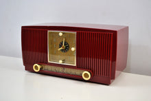 Load image into Gallery viewer, SOLD! - Feb 10, 2020 - Pomegranate Red 1953 General Electric Model 547 Retro AM Clock Radio Works Great! - [product_type} - General Electric - Retro Radio Farm