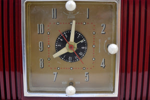 SOLD! - Feb 10, 2020 - Pomegranate Red 1953 General Electric Model 547 Retro AM Clock Radio Works Great! - [product_type} - General Electric - Retro Radio Farm