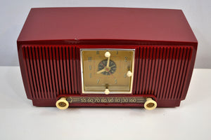 SOLD! - Feb 10, 2020 - Pomegranate Red 1953 General Electric Model 547 Retro AM Clock Radio Works Great! - [product_type} - General Electric - Retro Radio Farm