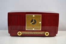 Load image into Gallery viewer, SOLD! - Feb 10, 2020 - Pomegranate Red 1953 General Electric Model 547 Retro AM Clock Radio Works Great! - [product_type} - General Electric - Retro Radio Farm
