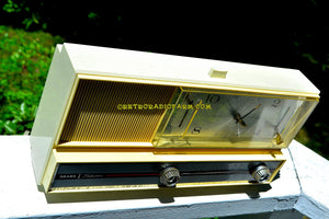 SOLD! - June 26, 2016 - PASTEL YELLOW Mid Century Retro 1964 Silvertone Model 4044 AM Clock Radio Totally Restored! - [product_type} - Silvertone - Retro Radio Farm