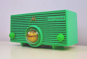 SOLD! - Dec 5, 2019 - Surf Green 1957 Motorola 56H Turbine Vintage Tube AM Radio Mint! - [product_type} - Motorola - Retro Radio Farm
